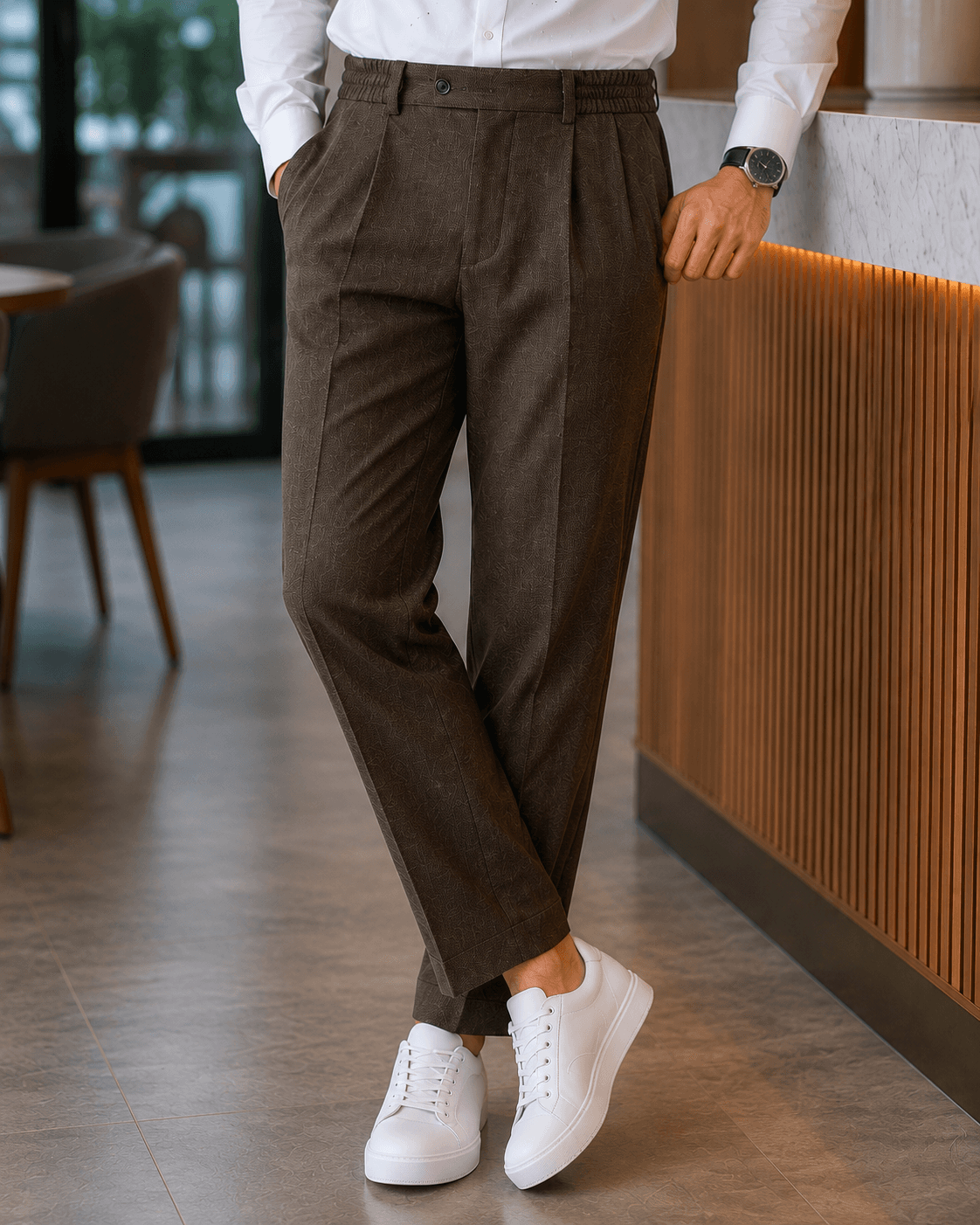 Smart Casual Pleated Trousers with Elasticated Waistband